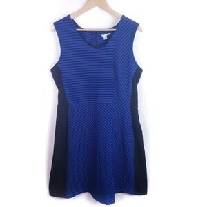 Halogen Sleeveless Striped Fit & Flare Dress Blue Black Women's Size XL